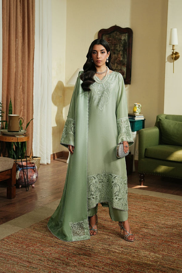 Muse – Sage Green Luxury Embroidered Silk Set (3 Piece)