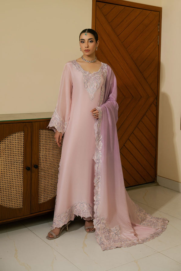 Rosette – Pastel Pink Luxury Embroidered Silk Set (3 Piece)