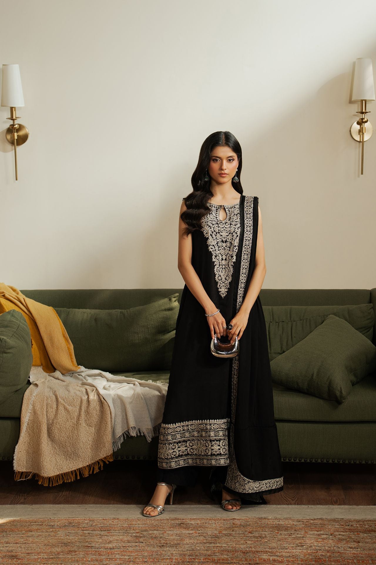 Starry – Deep Black Luxury Embroidered Silk Set (3 Piece) Main image