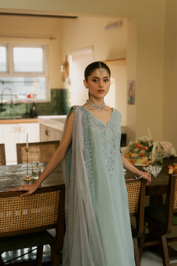 Cloud – Ice Blue Luxury Embroidered Silk Set (3 Piece)