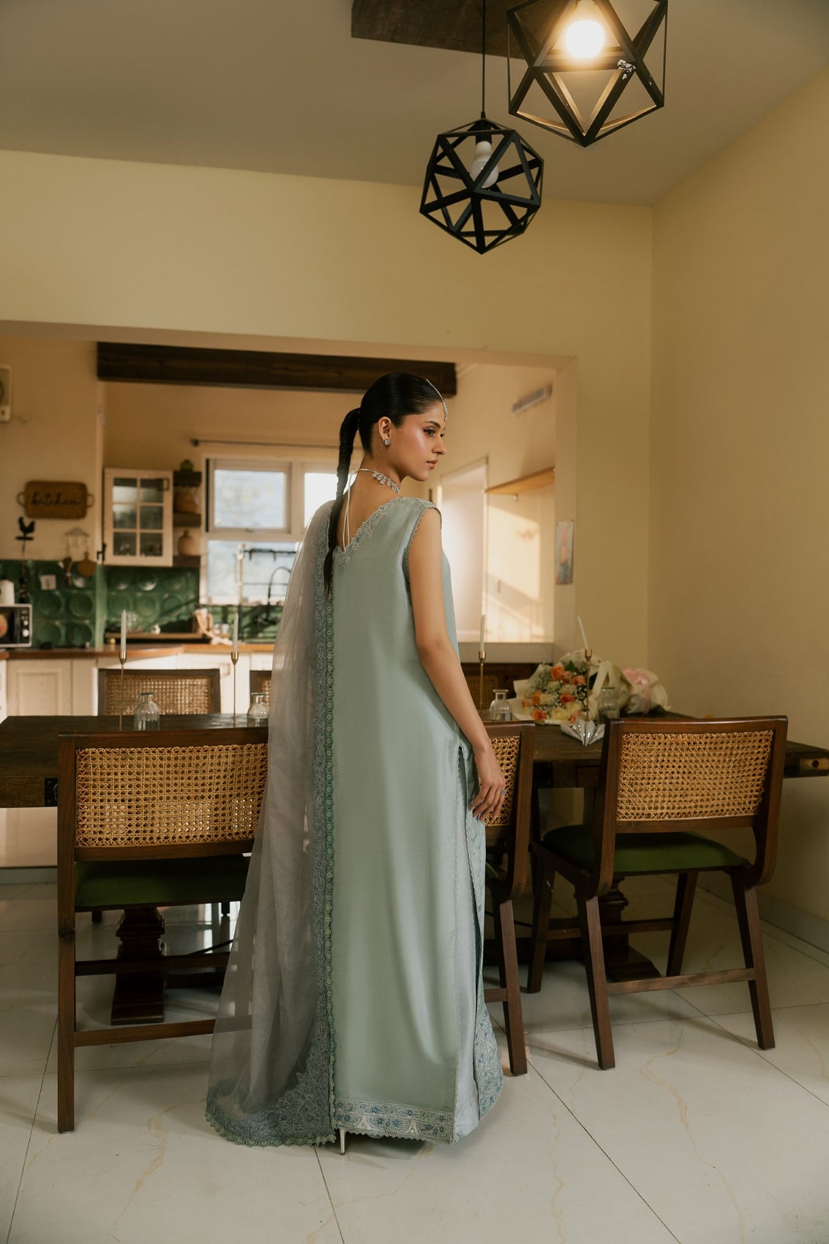 Cloud – Ice Blue Luxury Embroidered Silk Set (3 Piece)