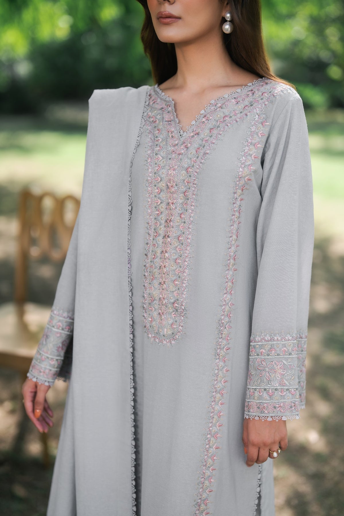 Mist 3 Piece Embroidered Premium Karandi