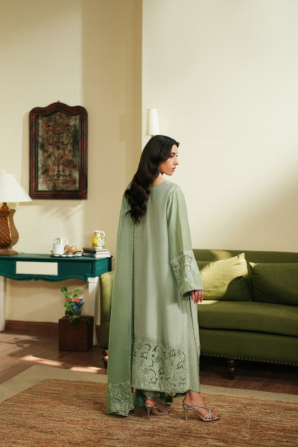 Muse – Sage Green Luxury Embroidered Silk Set (3 Piece)