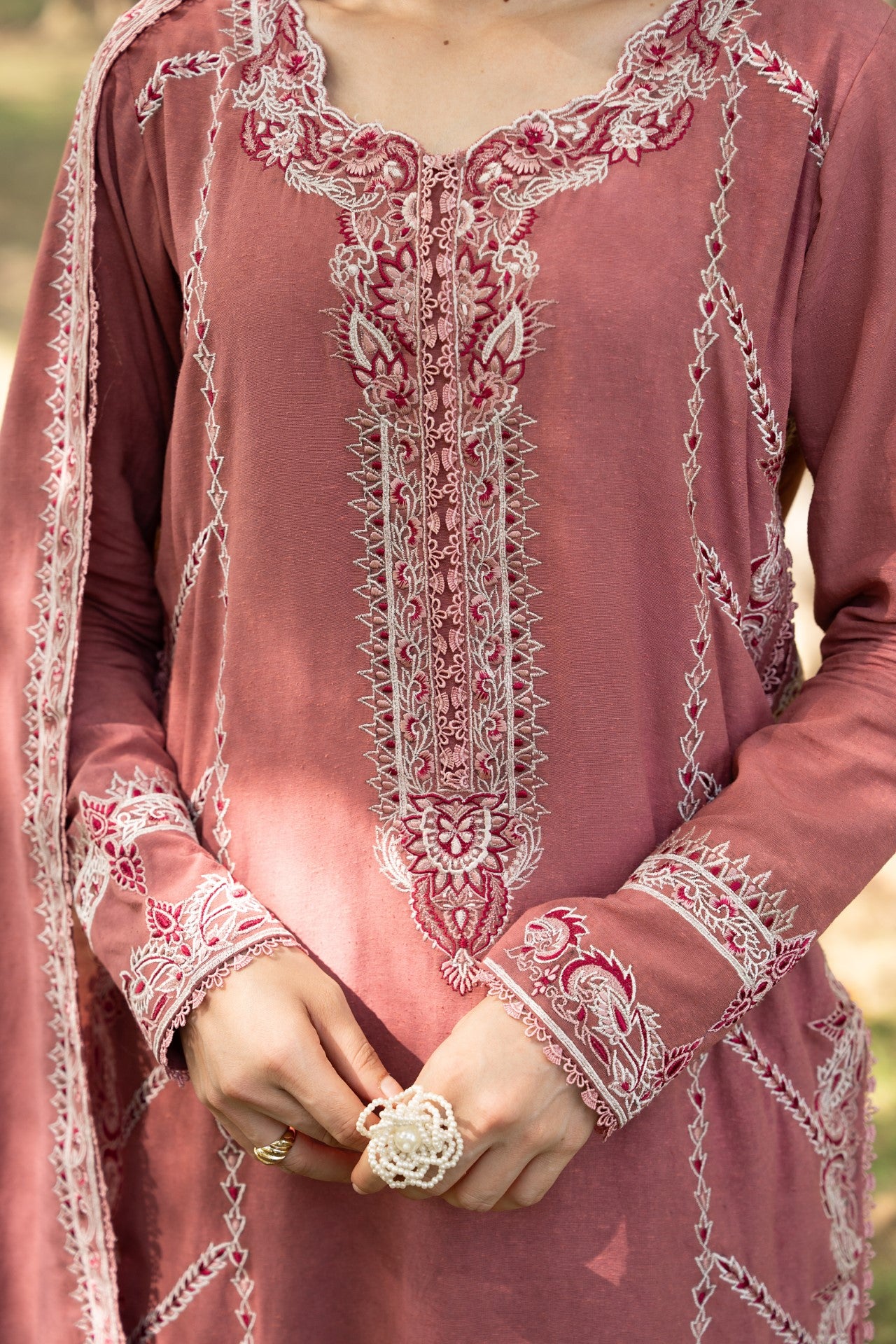 Blush 3 Piece Embroidered Premium Karandi