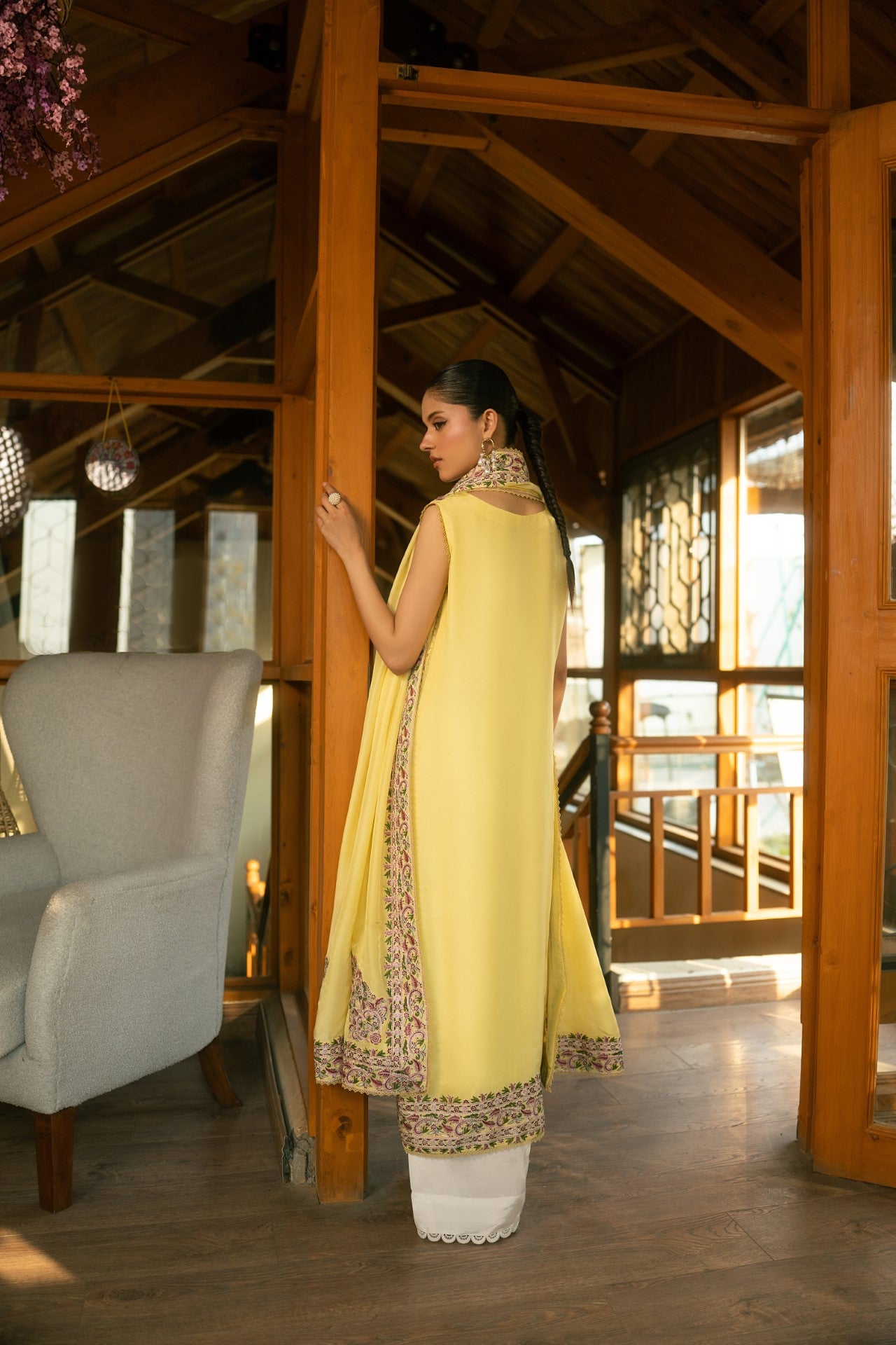 Flora – Butter Yellow Luxury Embroidered Silk Set (3 Piece) Secondary image