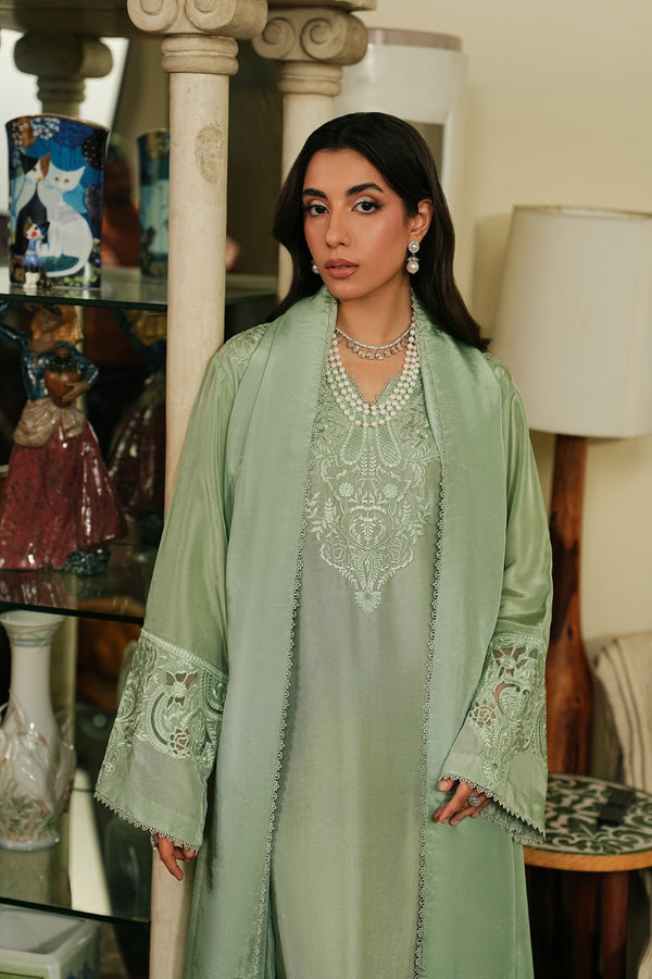 Muse – Sage Green Luxury Embroidered Silk Set (3 Piece)