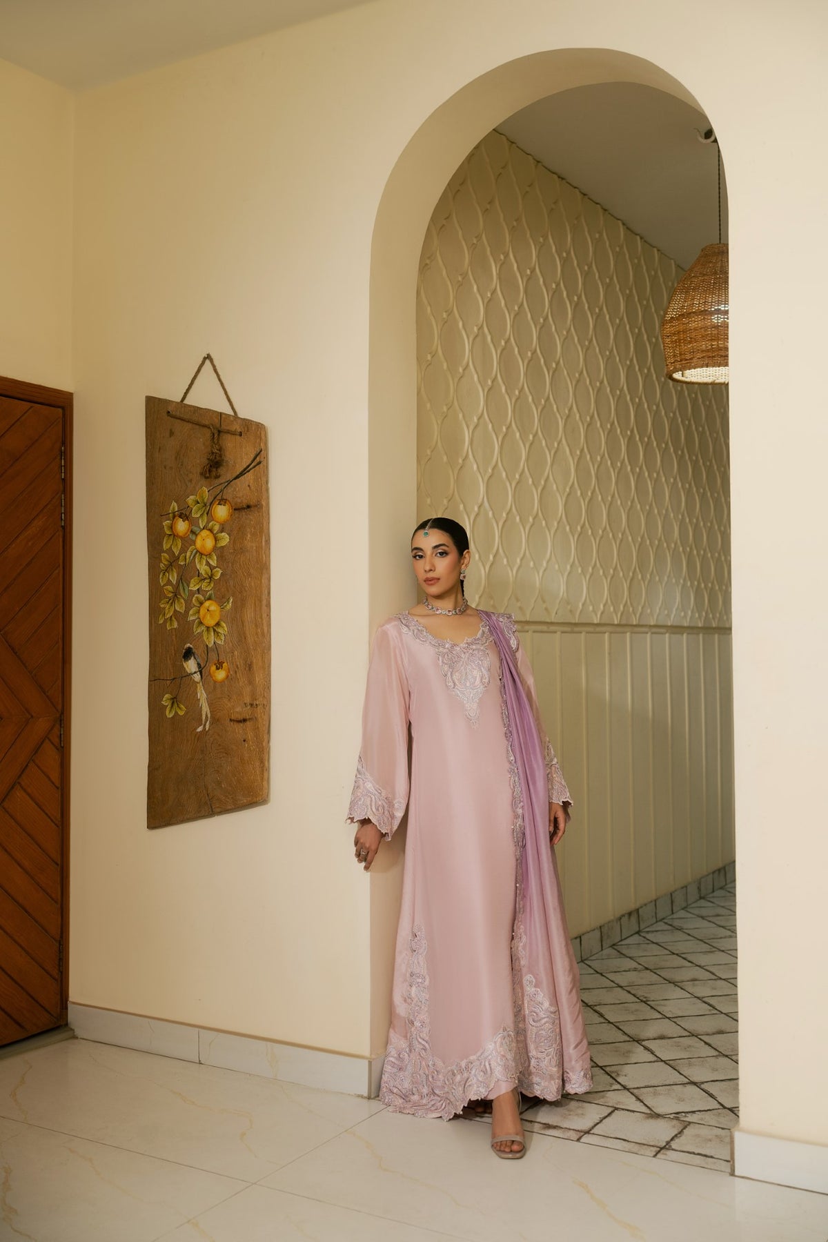 Rosette – Pastel Pink Luxury Embroidered Silk Set (3 Piece)
