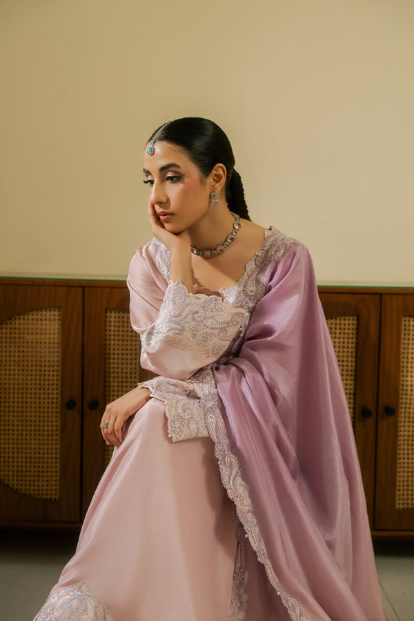 Rosette – Pastel Pink Luxury Embroidered Silk Set (3 Piece)