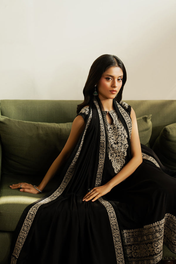 Starry – Deep Black Luxury Embroidered Silk Set (3 Piece)